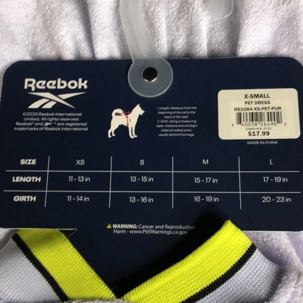NWT Reebok Lavender Terry Pet Dress M